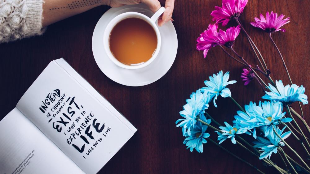 Inspirational Coffee and Wisdom Beside Blooms wallpaper