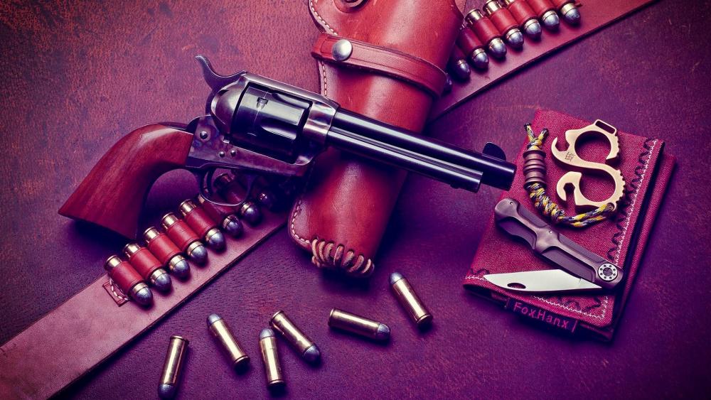 Vintage Revolver and Ammunition Showcase wallpaper