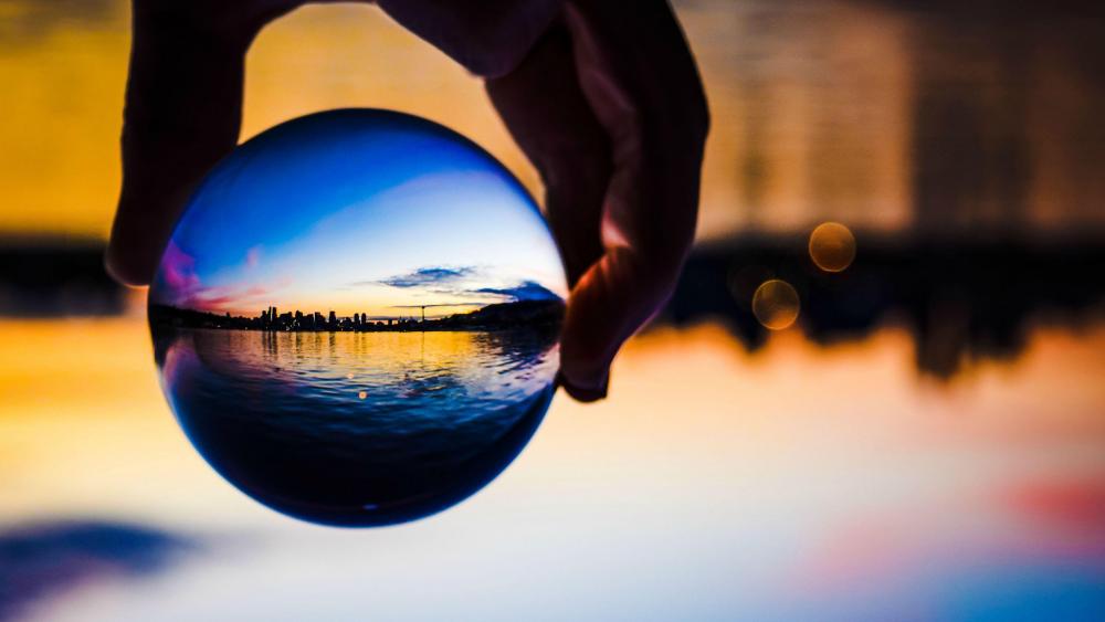 Sunset in Seattle  - Glass ball reflection wallpaper
