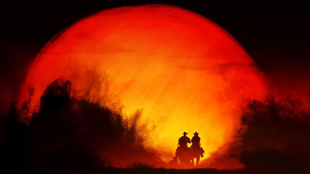 Cowboys Riding at Sunset wallpaper