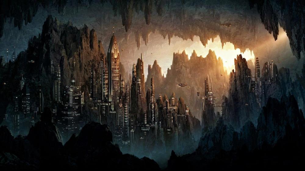 A city in a cave wallpaper