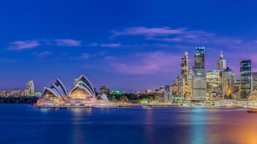 Sydney cityscape at dusk wallpaper