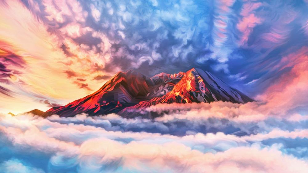Mountain peaks above the clouds - Digital Painting Art wallpaper