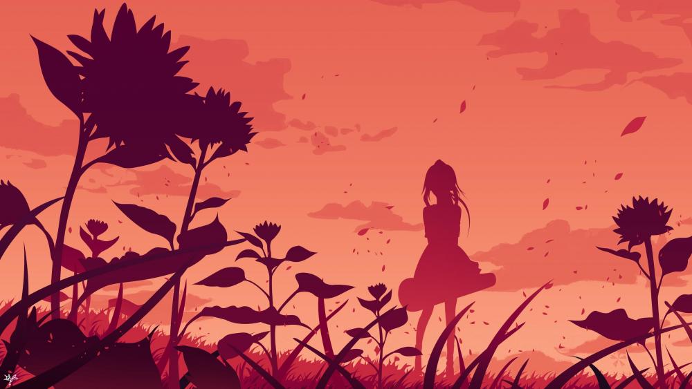 Serene Sunset Anime Silhouette wallpaper