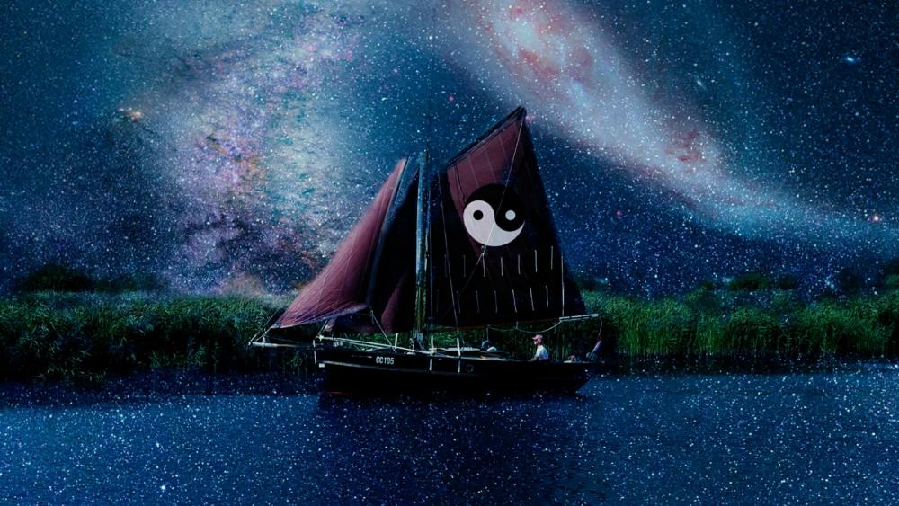 Yin yang boat under the Milky Way wallpaper