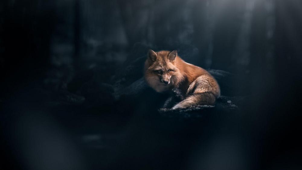 Fox in the dark forest wallpaper