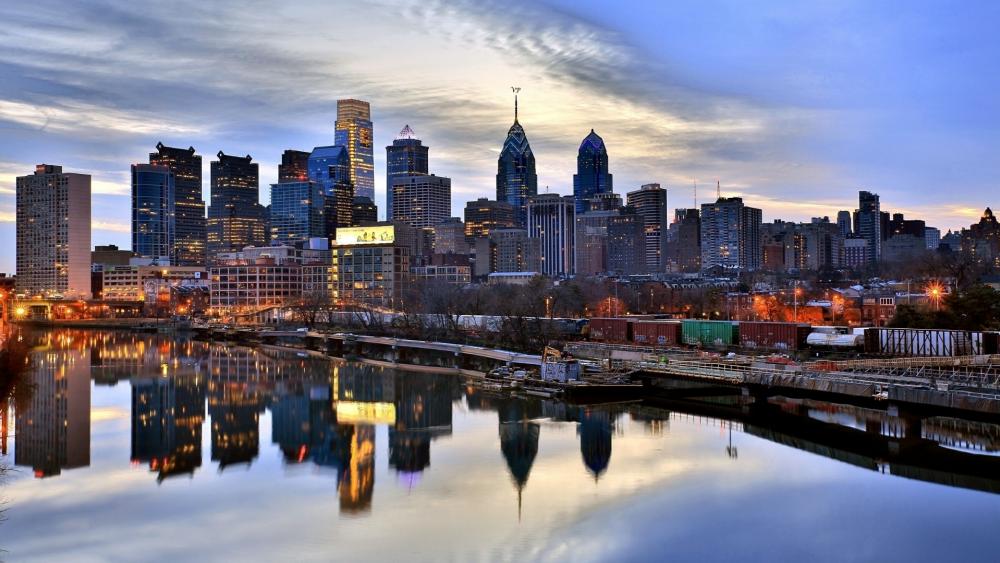 Philadelphia skyline reflection wallpaper