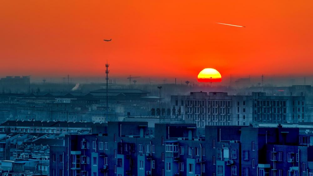 城市落日 (Sunset over the city) wallpaper