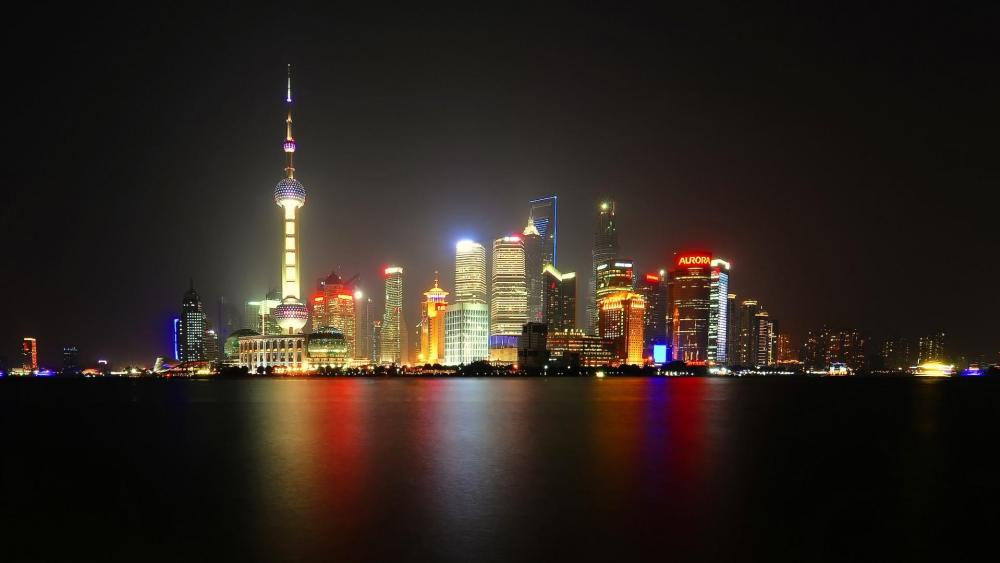 Pudong Skyline at night (Shanghai, China) wallpaper