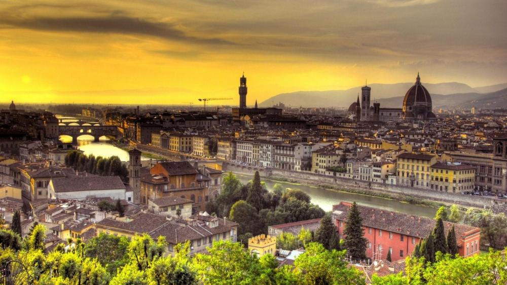 Florence and Arno River wallpaper