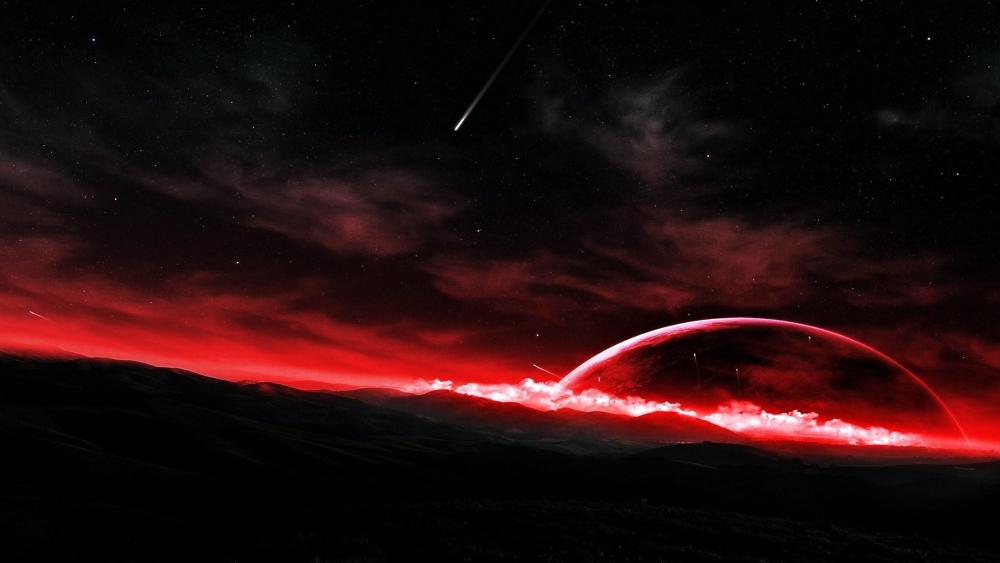 Red horizon - Fantasy space art wallpaper