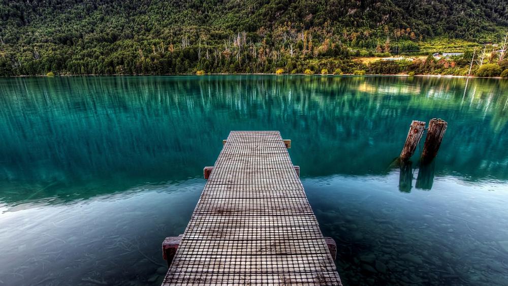 Pier in the turquoise lake wallpaper