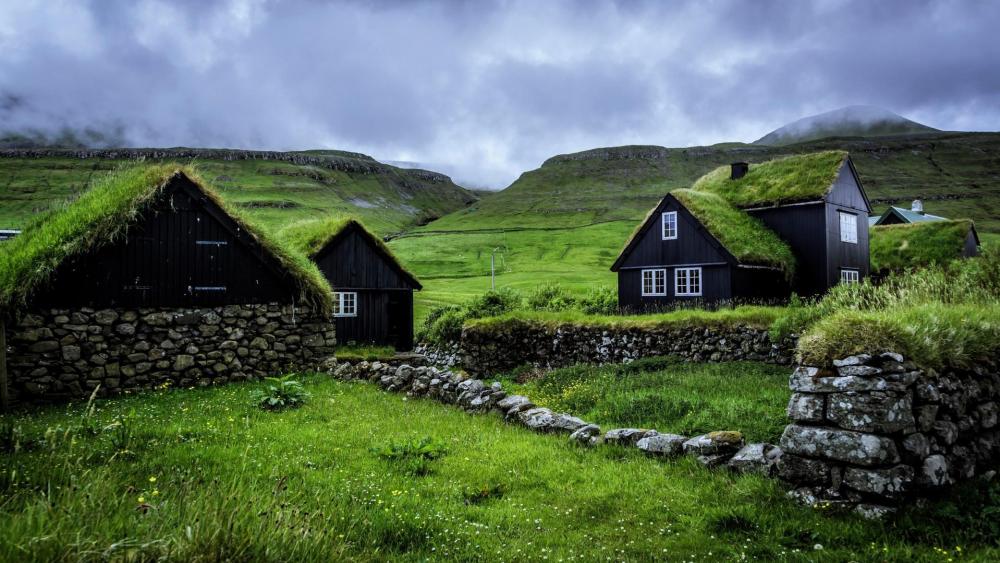 Husavik Turf Houses (Faroe Islands) wallpaper