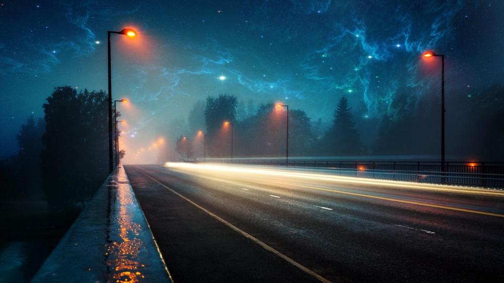 Strange lights over the highway wallpaper