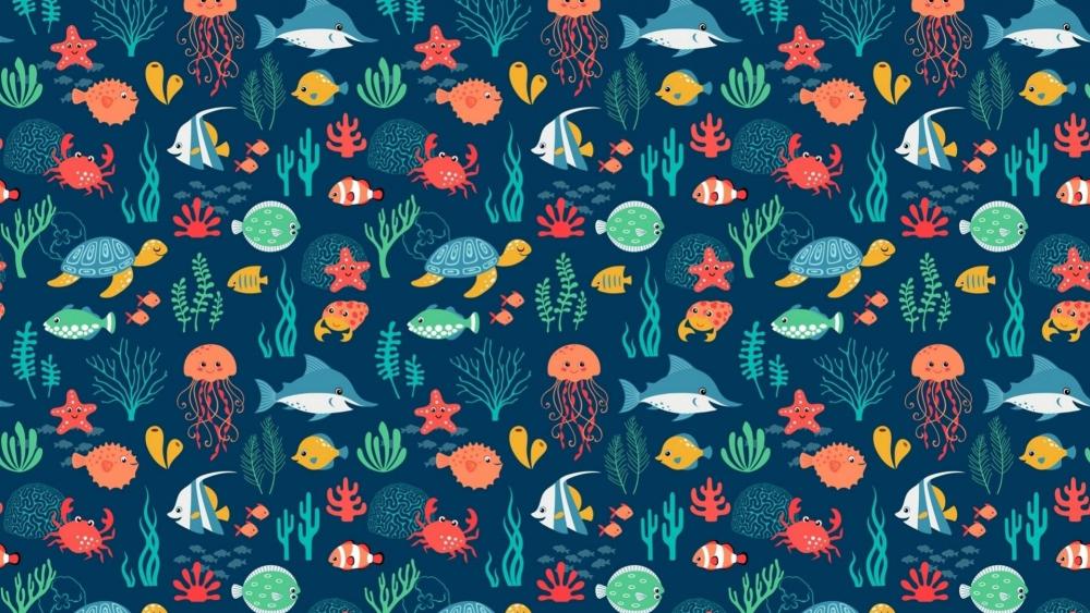 Funny fishes pattern wallpaper