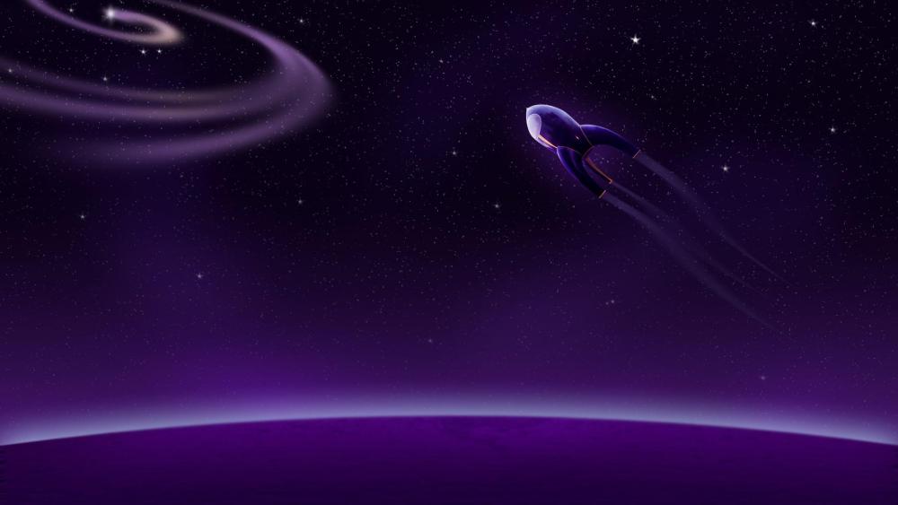 Purple rocket into space wallpaper