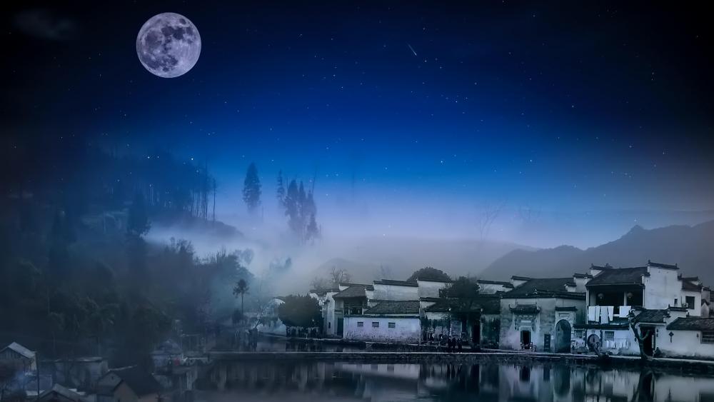 Full moon over Yi County wallpaper