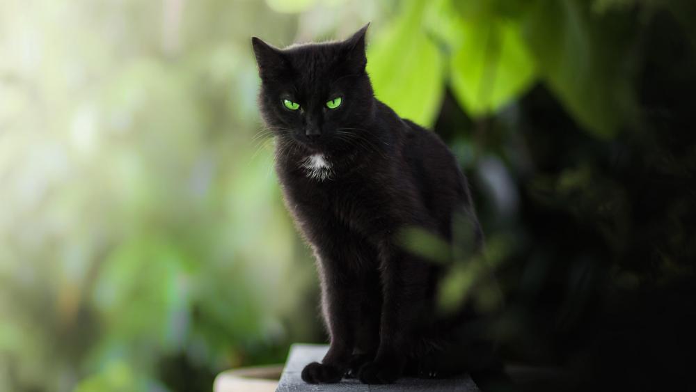 Black cat with emerald green eyes wallpaper