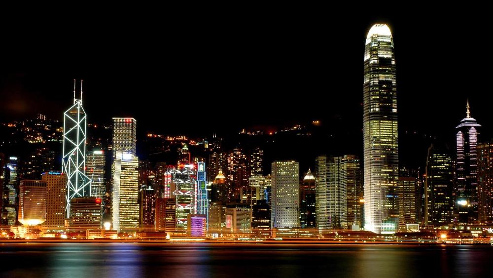 Hongkong skyline from Victoria Harbour at night wallpaper