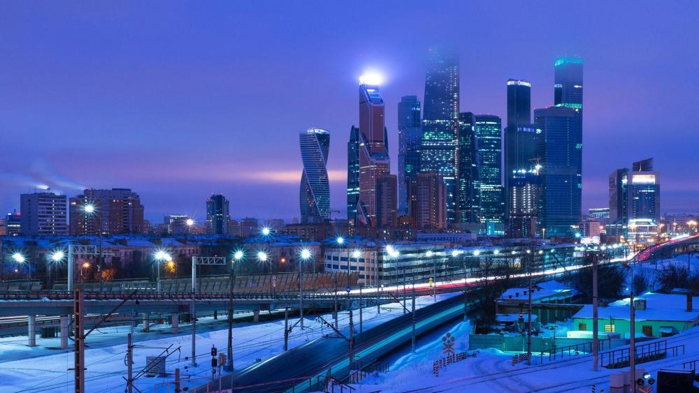 Moscow City skyscapers at dusk wallpaper