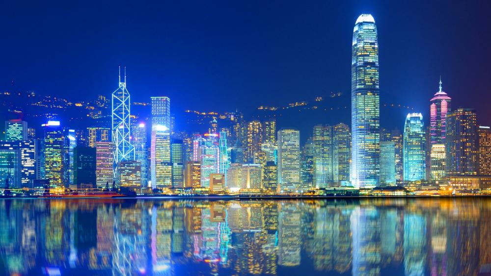 Skyscarpers of Hong Kong from Victoria Harbour wallpaper