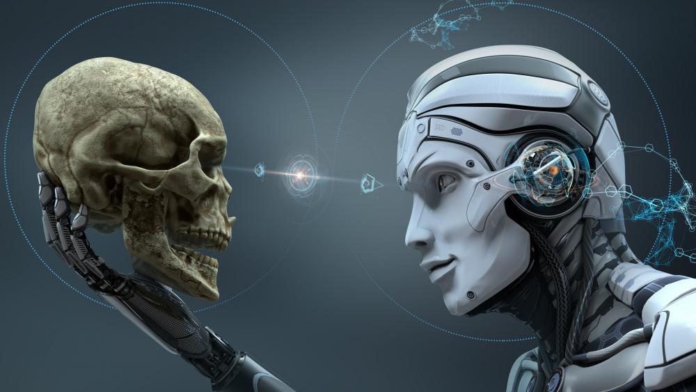 Robot vs Human Skull wallpaper