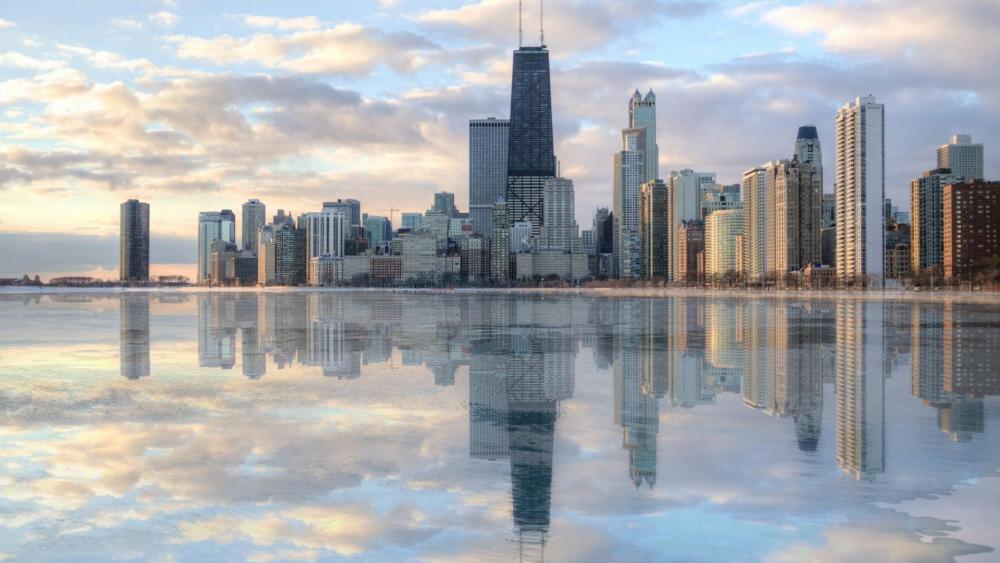 Chicago skyline reflection wallpaper