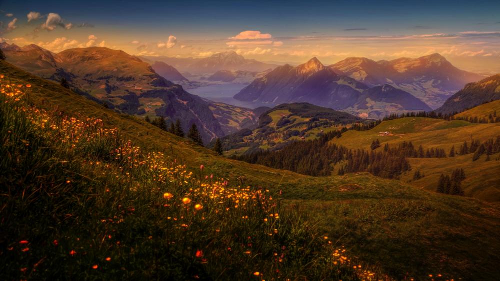 Spring mountain panorama wallpaper