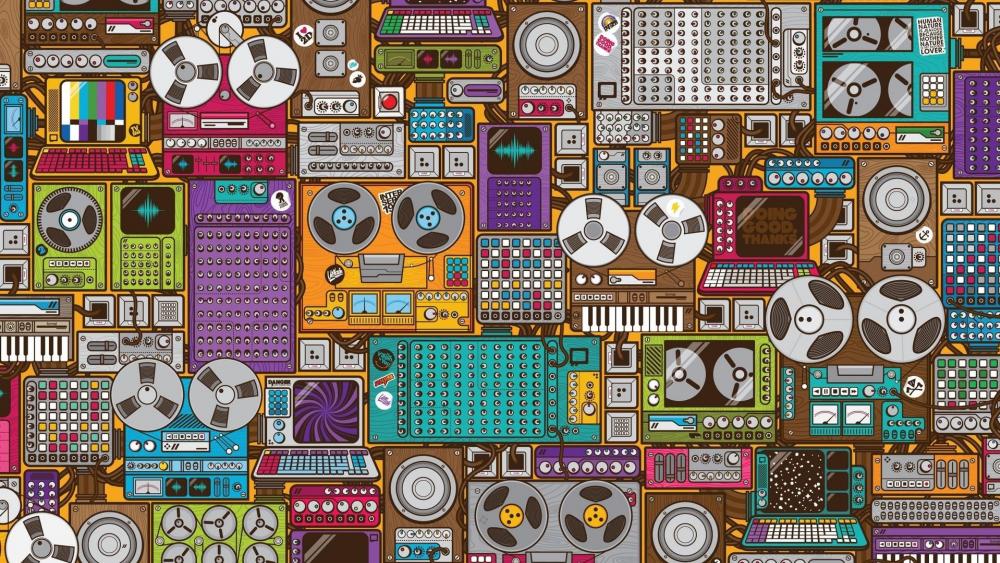 Retro music device pattern wallpaper