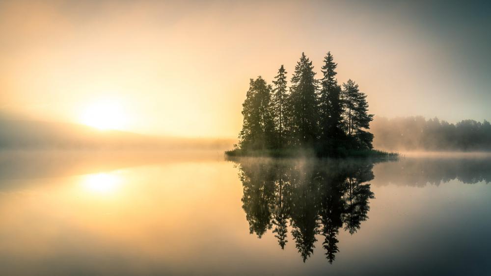 Misty morning reflection wallpaper