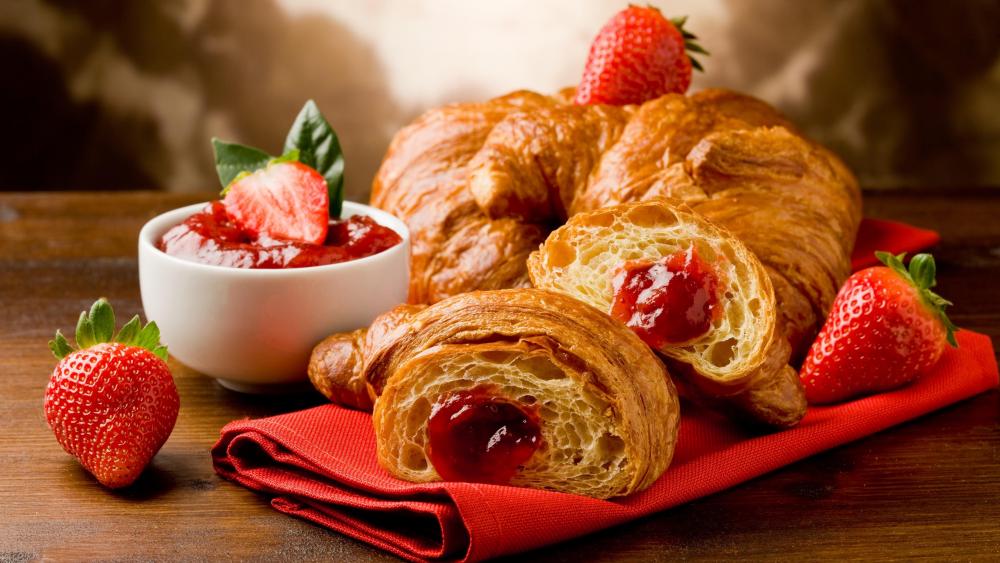 Croissant with strawberry jam wallpaper