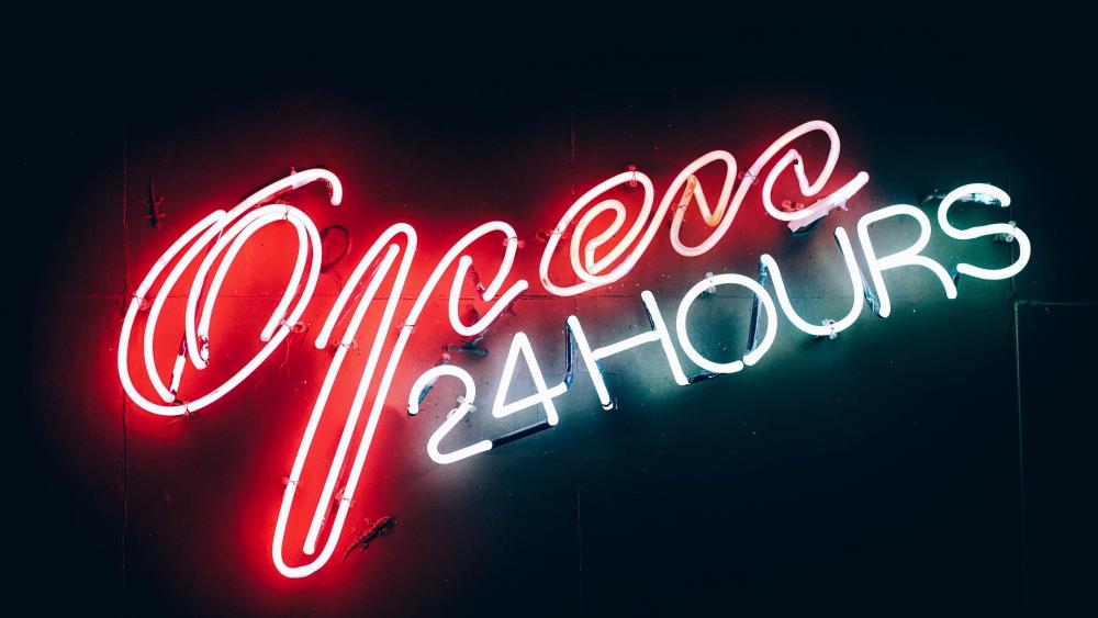 Open 24 Hours neon sign wallpaper
