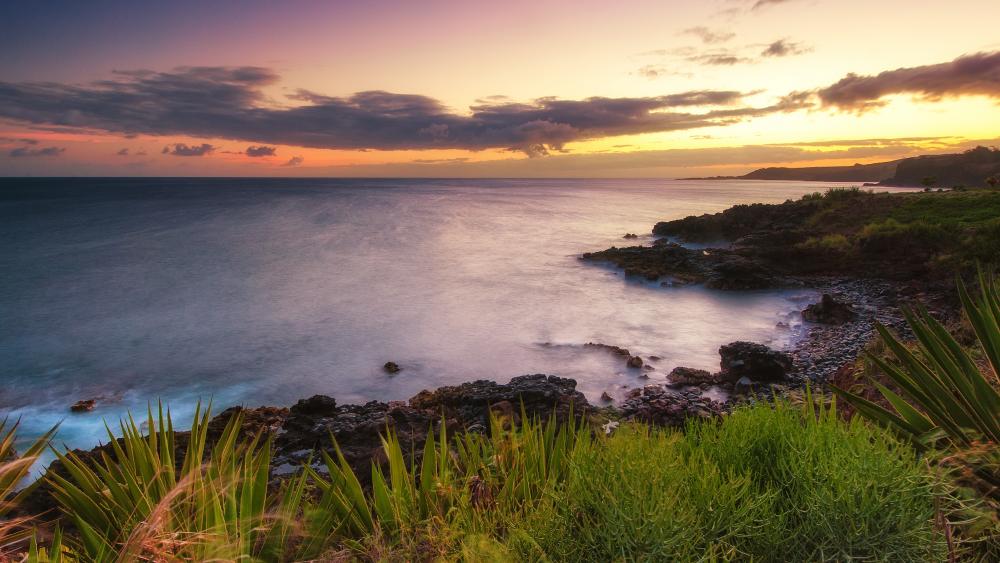 Hawaiian coast at sundown wallpaper