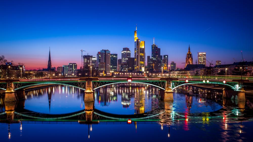 Night cityscape of Frankfurt wallpaper