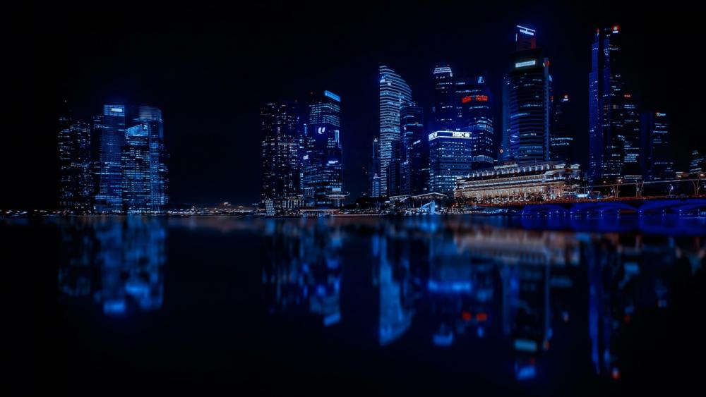 Illuminated Singapore reflection wallpaper