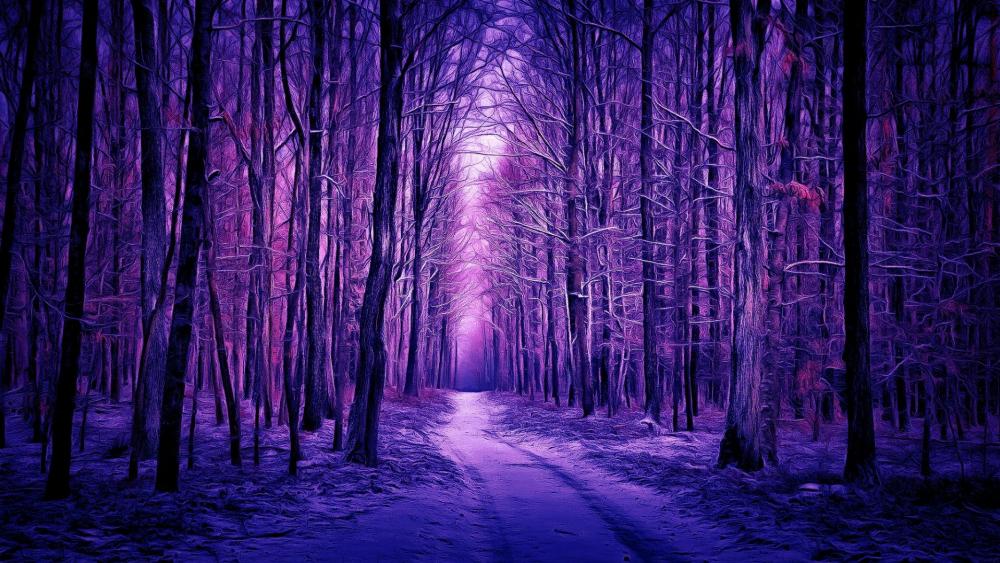 Purple winter forest - Digital painting wallpaper