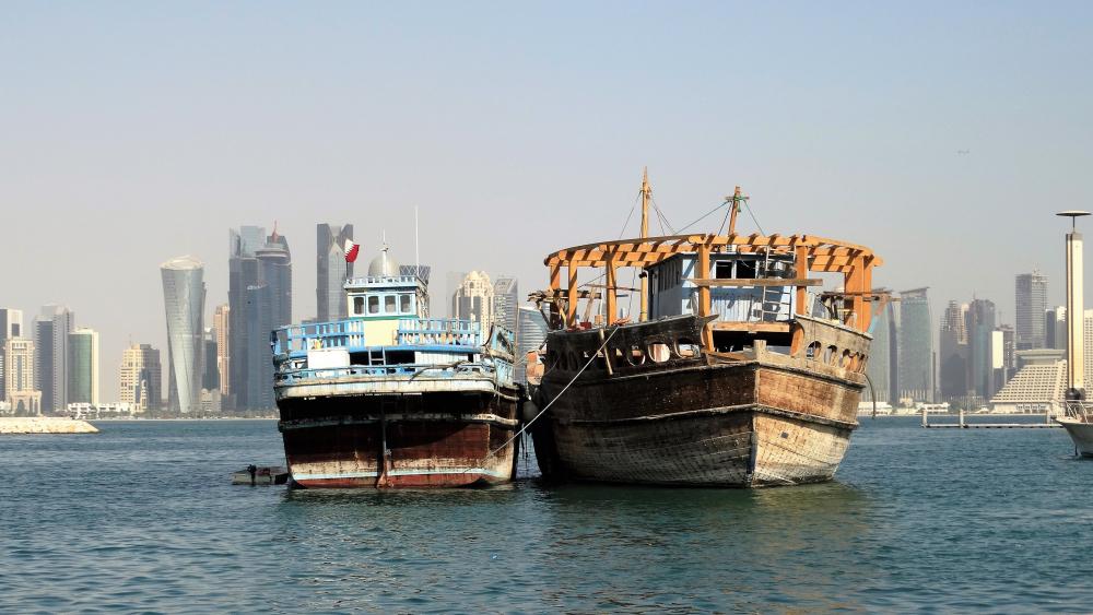 Old and new ships near Doha wallpaper