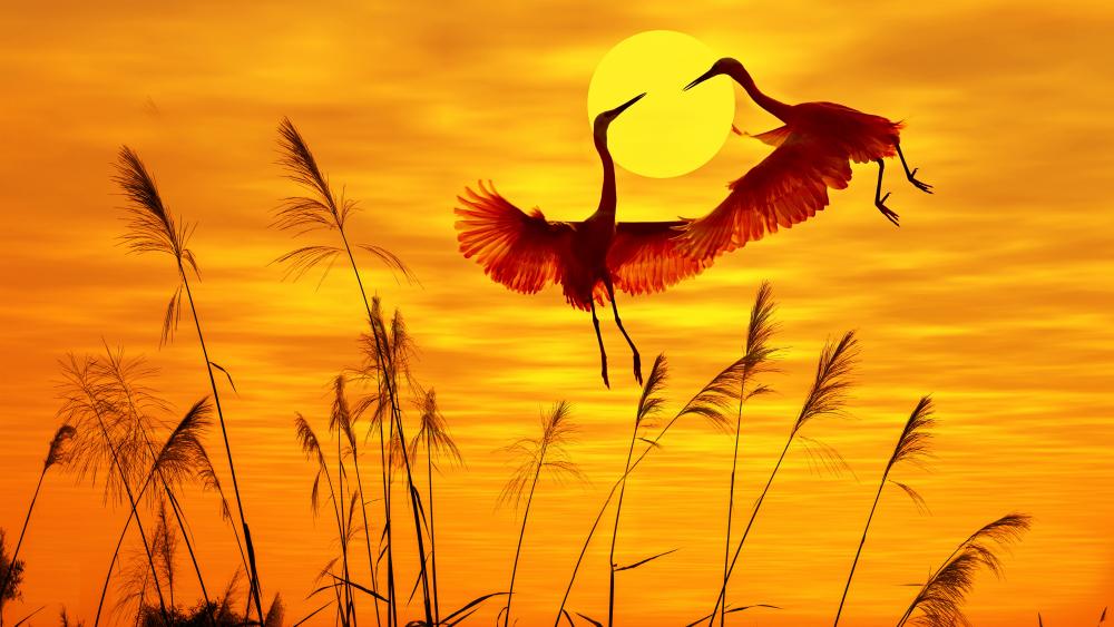 Birds in sunrise wallpaper