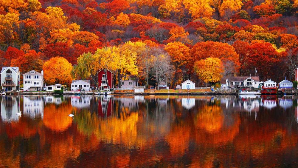 Autumn colors reflected in Housatonic river wallpaper