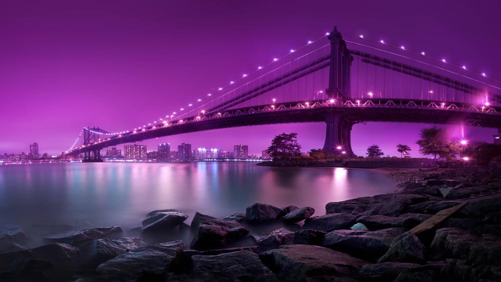 Manhattan Bridge at night wallpaper