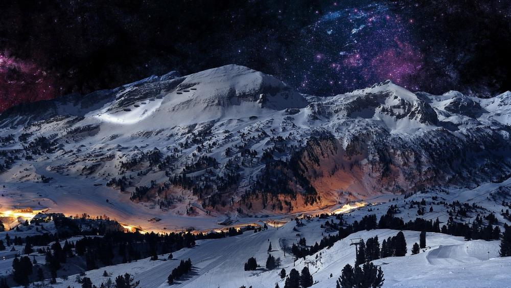 Starry Mountain Majesty at Night wallpaper
