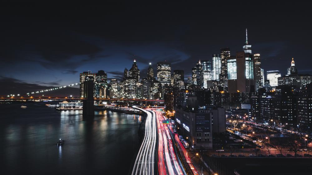 Manhattan at night wallpaper