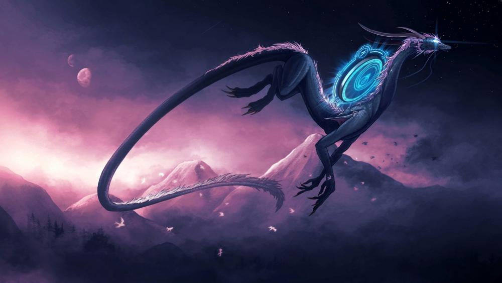 Majestic Dragon Soaring in Cosmic Dusk wallpaper