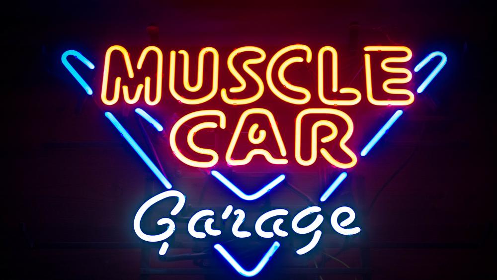 Muscle Car Garage Neon Sign wallpaper