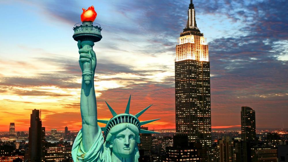 Statue of Liberty & The Empire State Building wallpaper