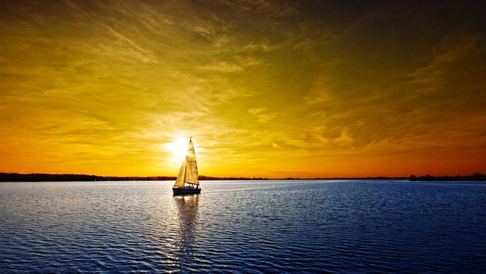Sailing boat in the sunset wallpaper