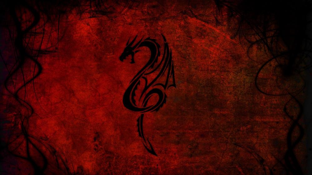 Elegant Dragon Silhouette in Crimson Abyss wallpaper