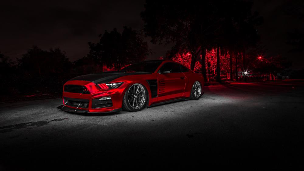 Midnight Prowl in a Red Mustang wallpaper