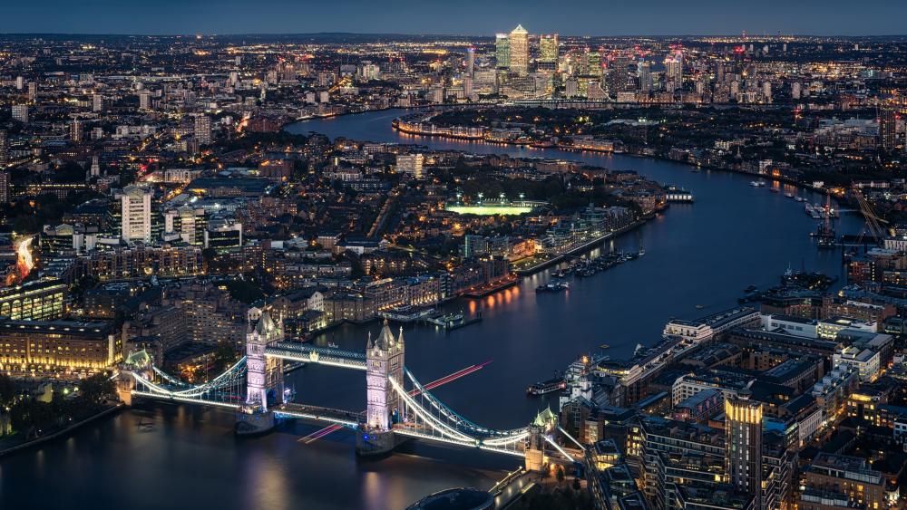 London skyline with Tower Bridge at night wallpaper