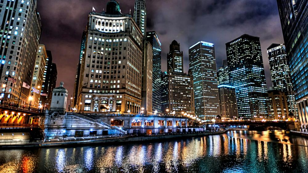 Chicago skyline at night wallpaper
